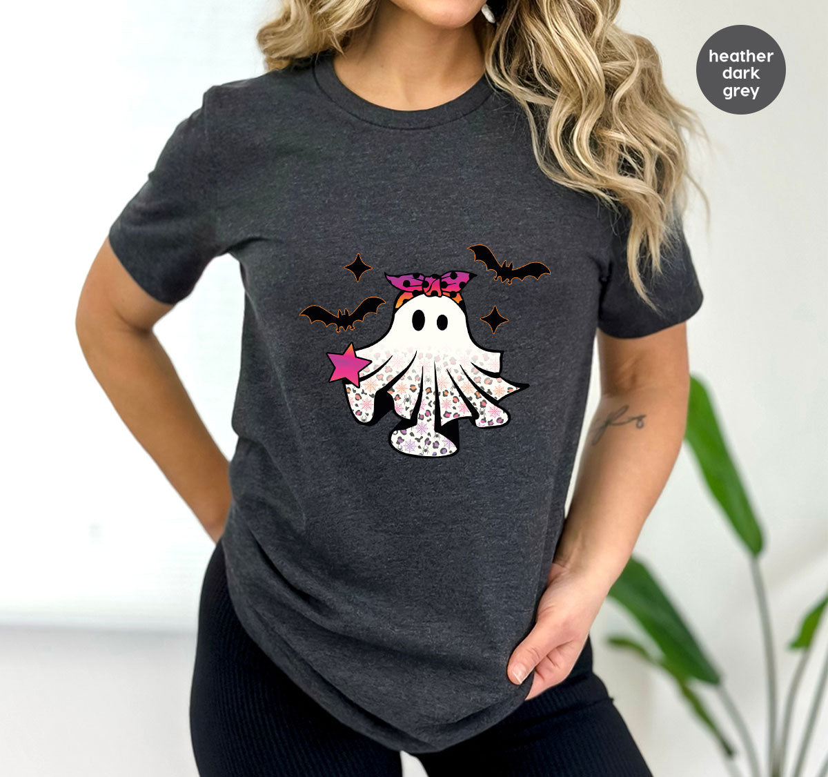 Spooky Season Outfit, Ghost Graphic Tee, Girls Boo Vneck product image 133