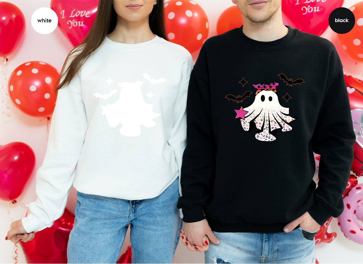 Spooky Season Outfit, Ghost Graphic Tee, Girls Boo Vneck product image 138