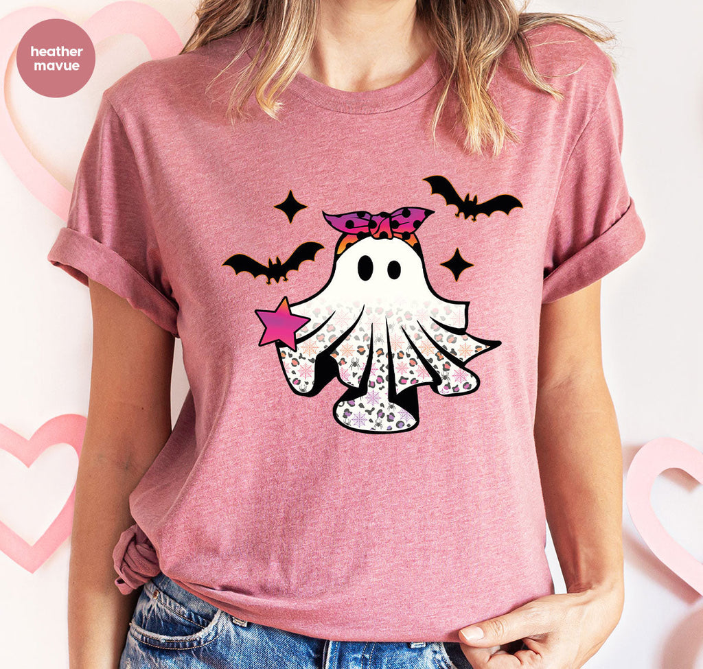Spooky Season Outfit, Ghost Graphic Tee, Girls Boo Vneck product image 122
