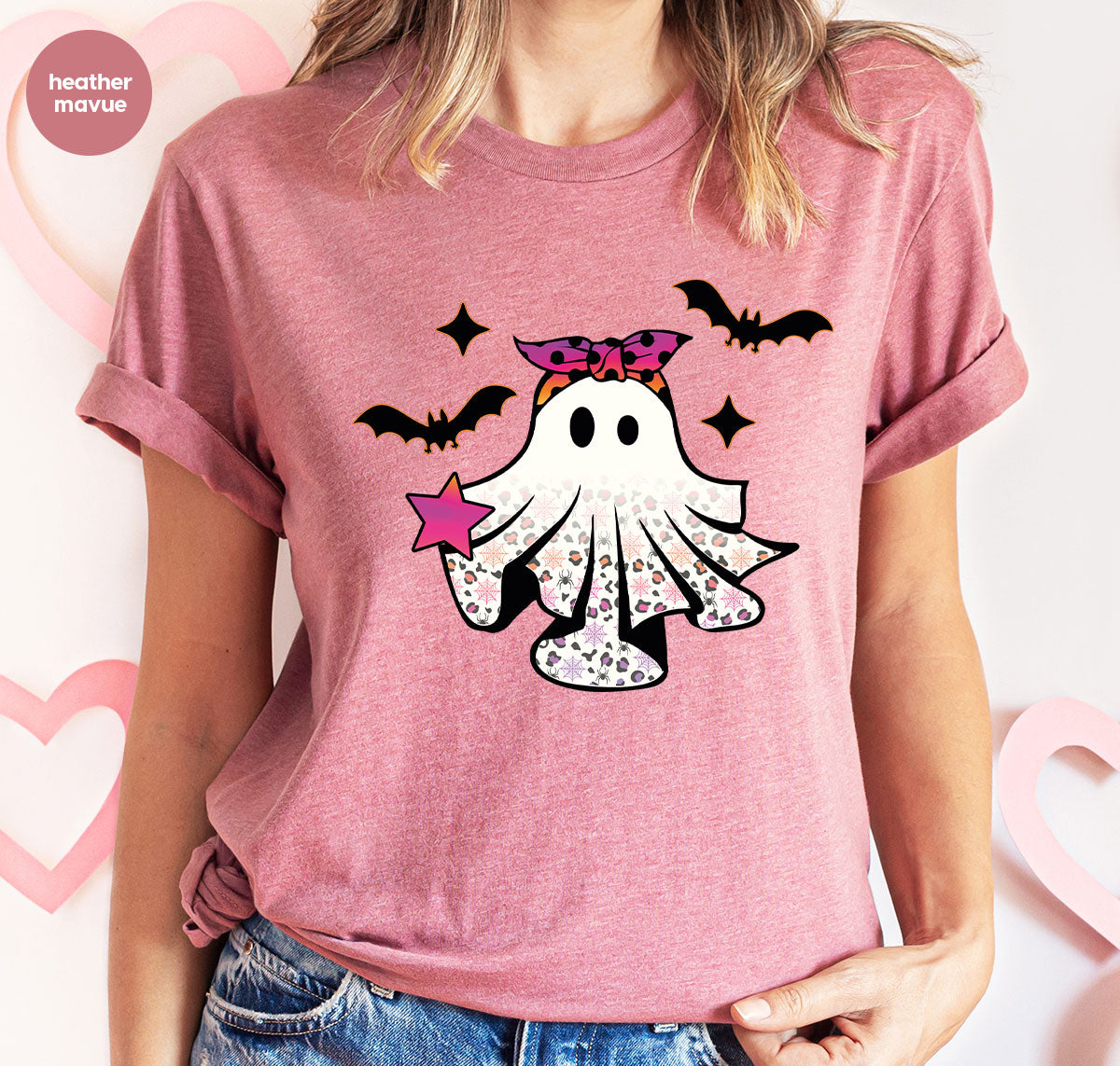 Spooky Season Outfit, Ghost Graphic Tee, Girls Boo Vneck product image 122