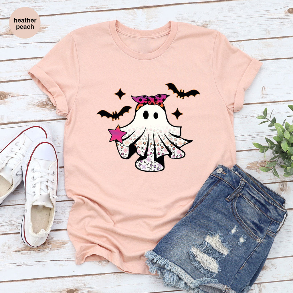 Spooky Season Outfit, Ghost Graphic Tee, Girls Boo Vneck product image 127