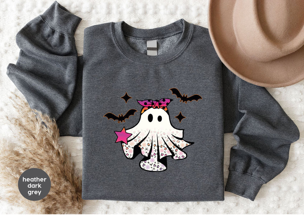 Spooky Season Outfit, Ghost Graphic Tee, Girls Boo Vneck product image 131