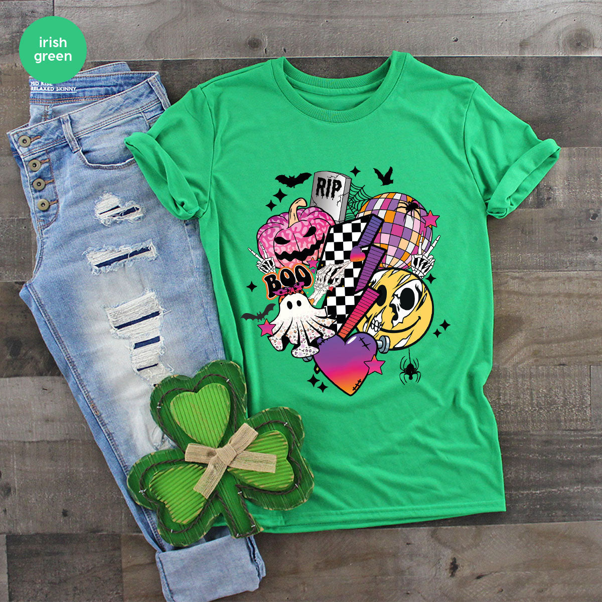 Retro Halloween Shirt, Spooky Pumpkin Cool Checkered Outfit product image 118