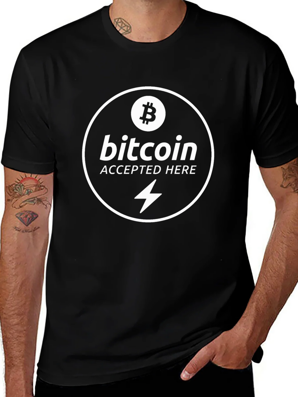 Bitcoin Accepted Here Black T-Shirt Crypto BTC product image 1