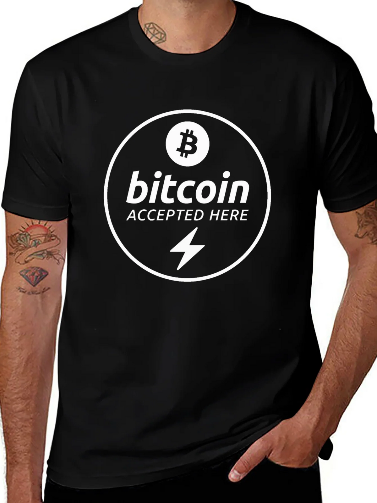 Bitcoin Accepted Here Black T-Shirt Crypto BTC product image 1