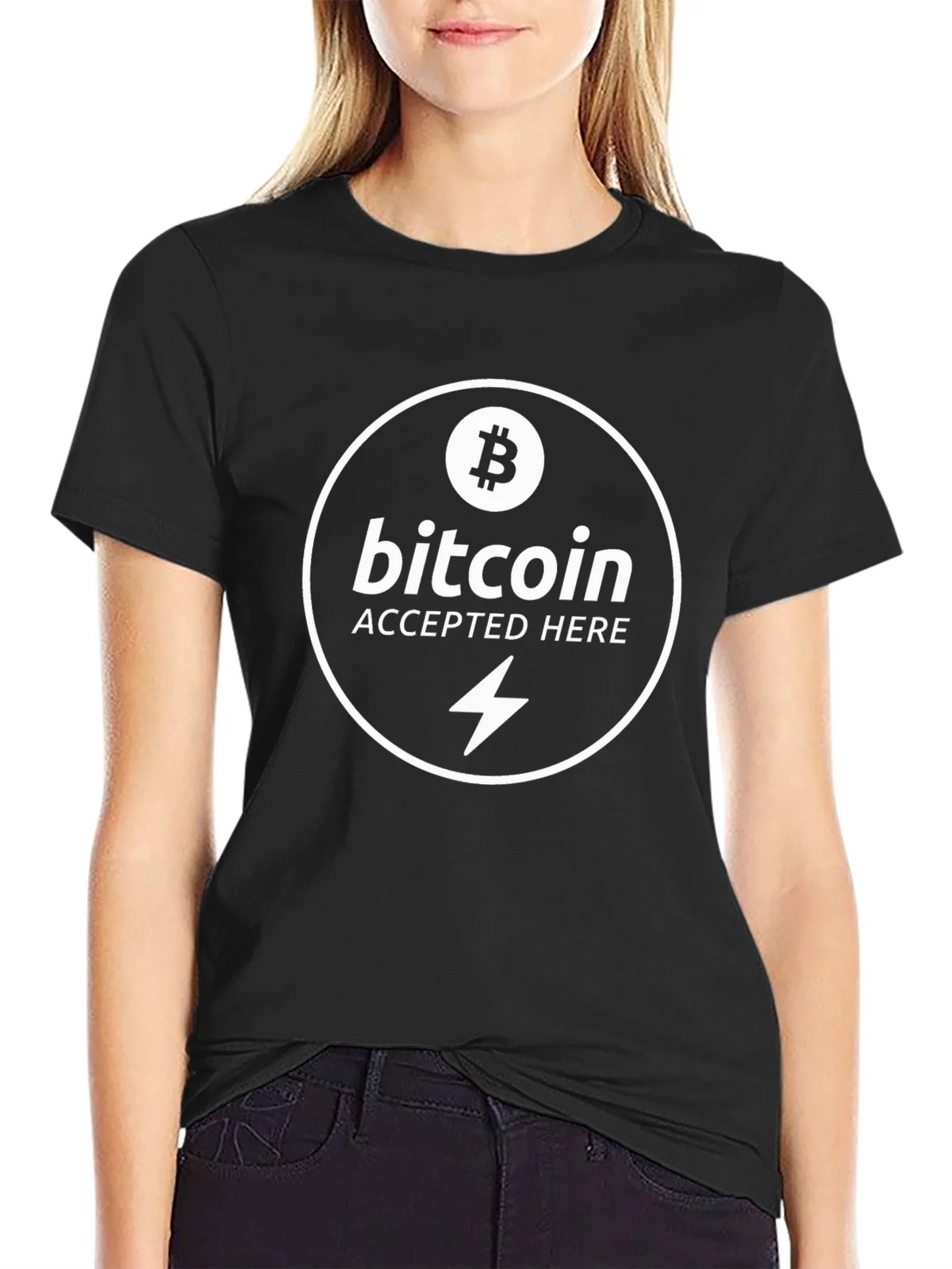 Bitcoin Accepted Here Black T-Shirt Crypto BTC product image 2