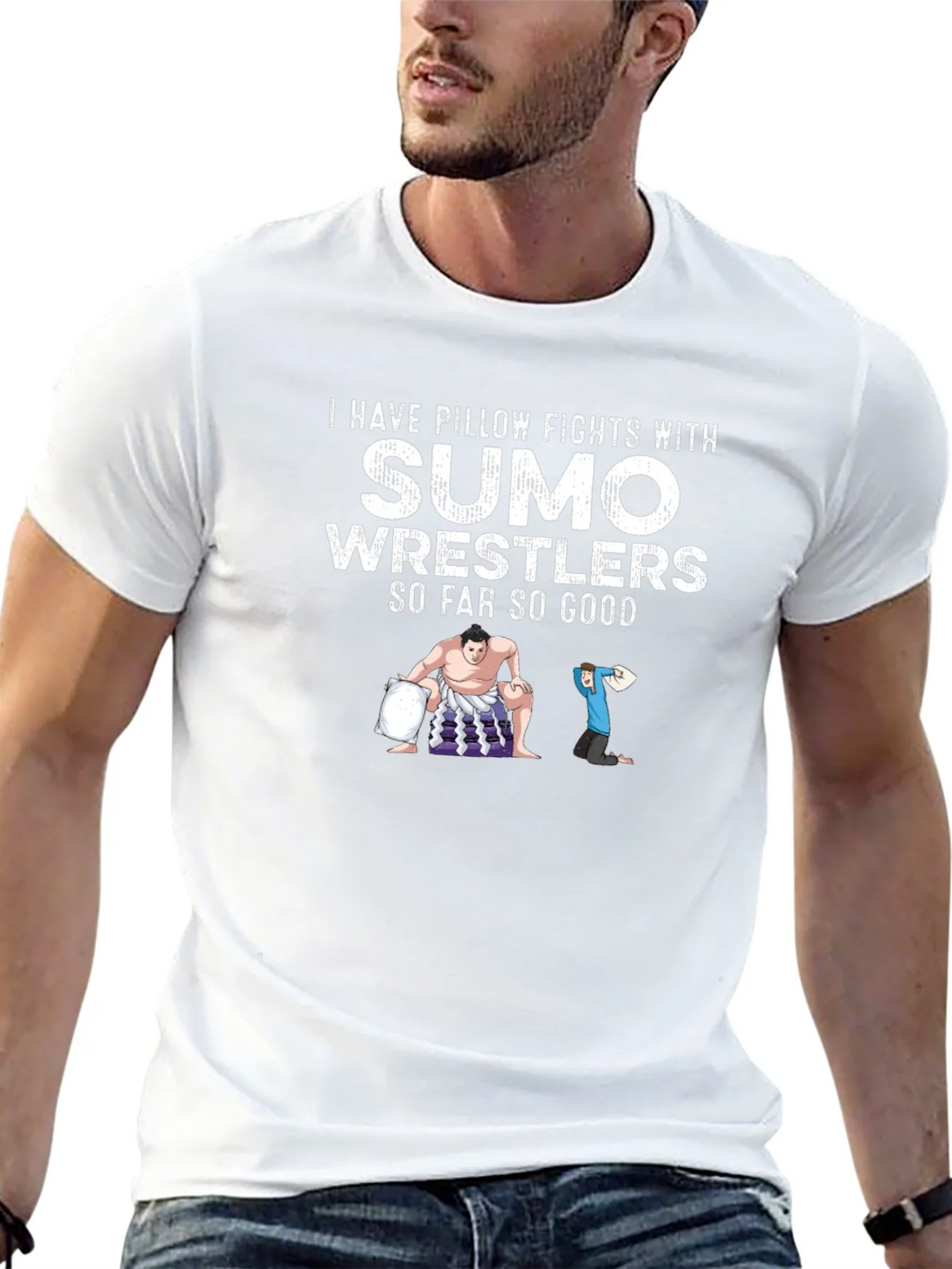 Sumo Wrestler Pillow Fight Graphic Tee