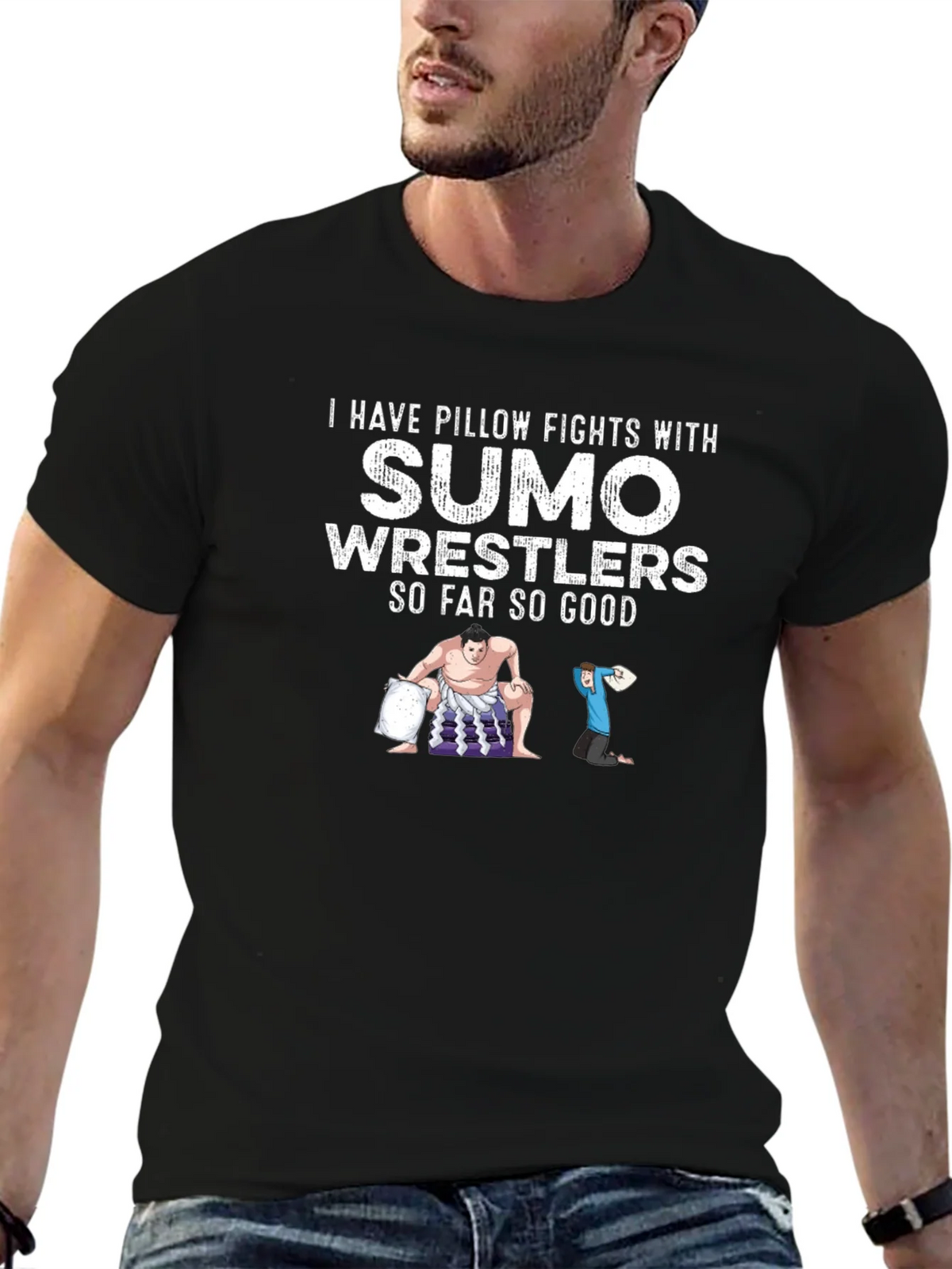 Sumo Wrestler Pillow Fight Graphic Tee