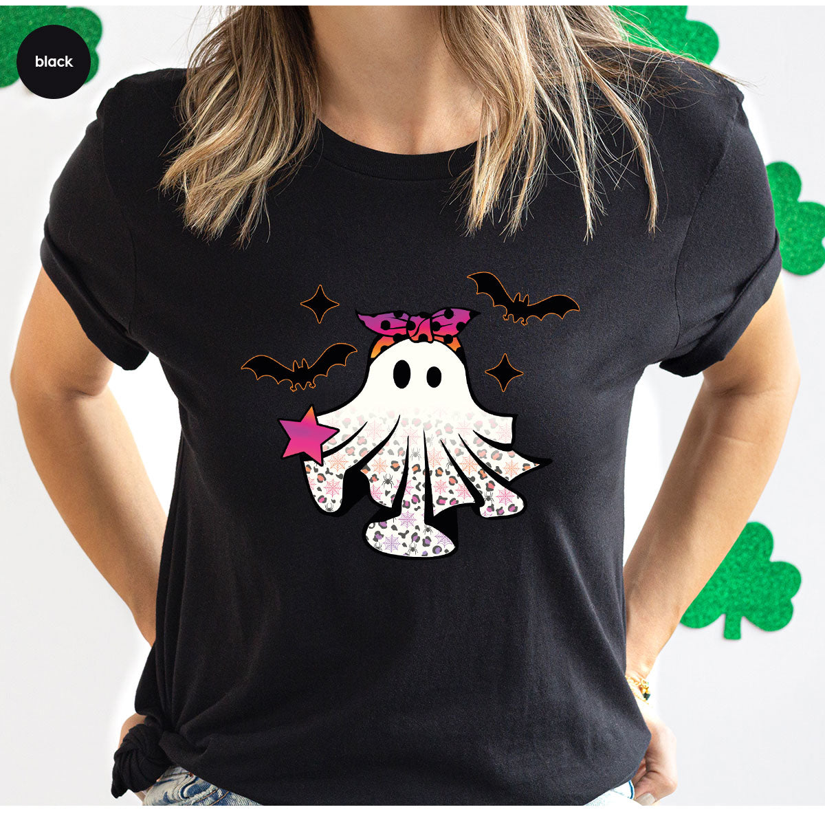 Spooky Season Outfit, Ghost Graphic Tee, Girls Boo Vneck product image 145