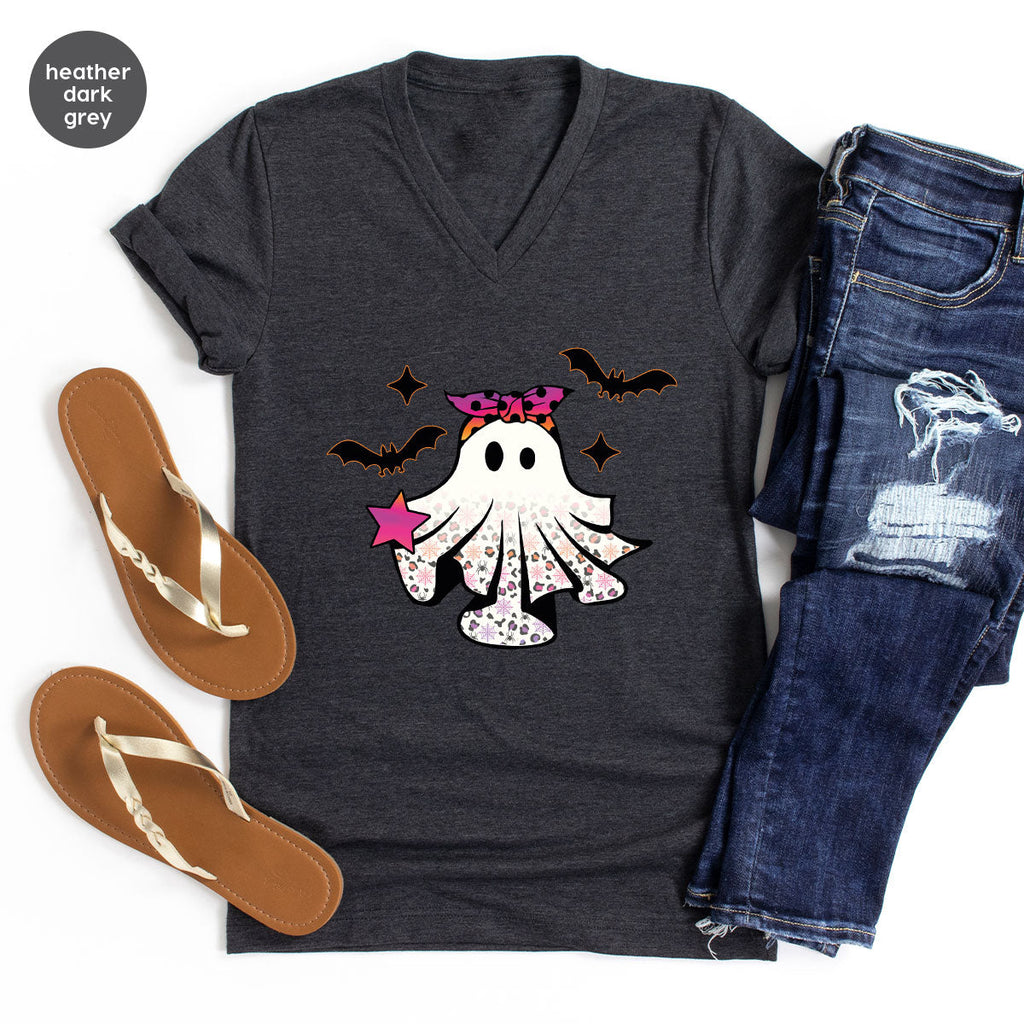 Spooky Season Outfit, Ghost Graphic Tee, Girls Boo Vneck product image 150