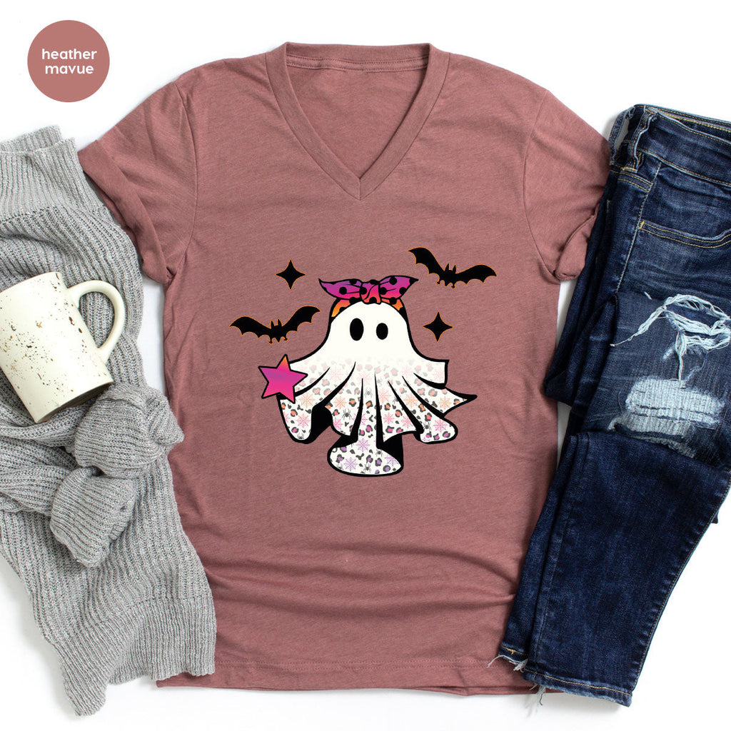 Spooky Season Outfit, Ghost Graphic Tee, Girls Boo Vneck product image 160