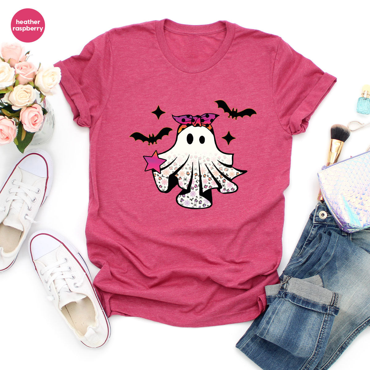 Spooky Season Outfit, Ghost Graphic Tee, Girls Boo Vneck product image 165
