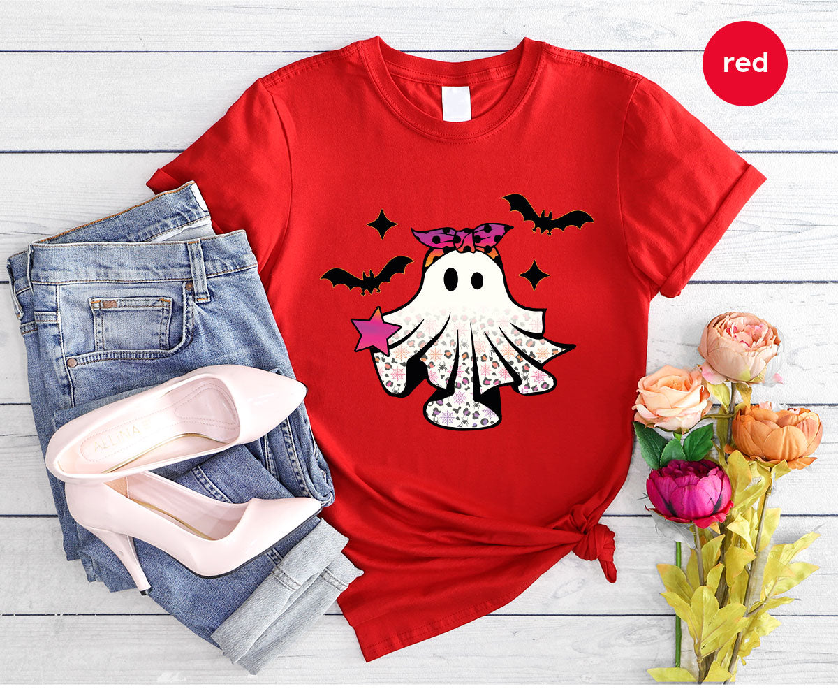 Spooky Season Outfit, Ghost Graphic Tee, Girls Boo Vneck product image 166