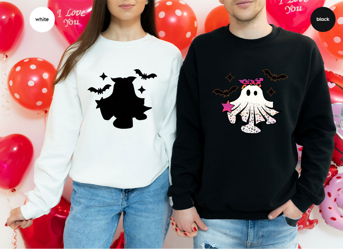 Spooky Season Outfit, Ghost Graphic Tee, Girls Boo Vneck product image 173