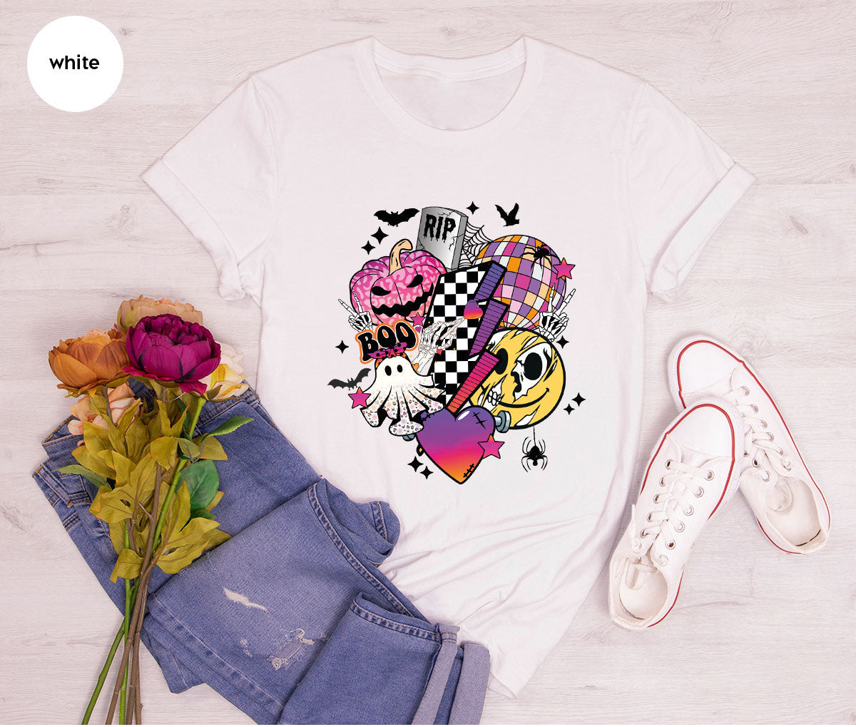 Retro Halloween Shirt, Spooky Pumpkin Cool Checkered Outfit product image 174