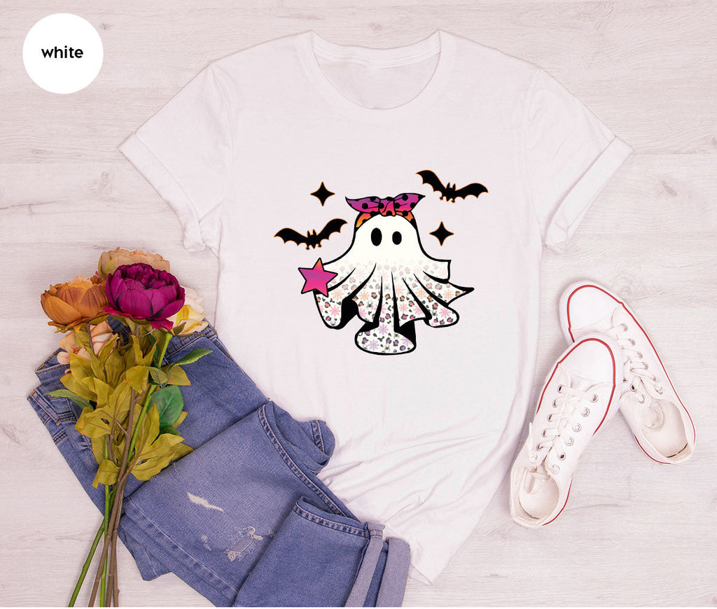 Spooky Season Outfit, Ghost Graphic Tee, Girls Boo Vneck product image 174