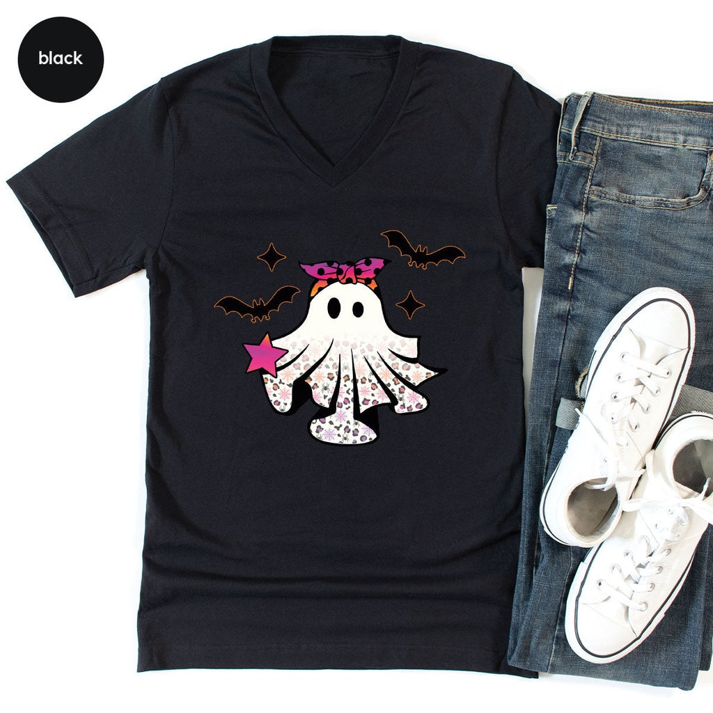 Spooky Season Outfit, Ghost Graphic Tee, Girls Boo Vneck product image 148