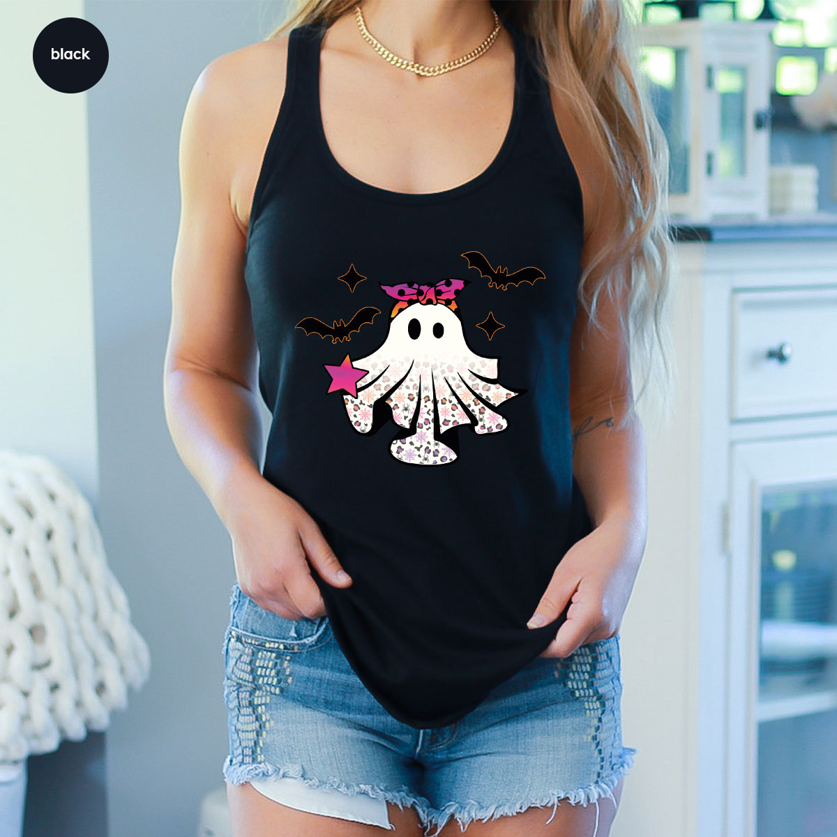 Spooky Season Outfit, Ghost Graphic Tee, Girls Boo Vneck product image 147