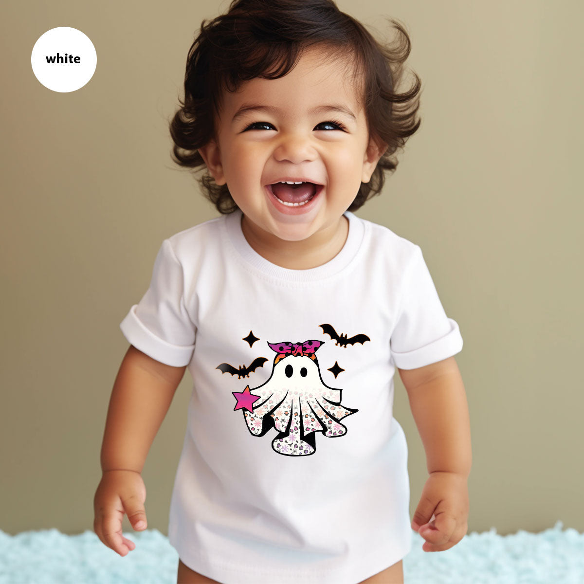 Spooky Season Outfit, Ghost Graphic Tee, Girls Boo Vneck product image 156
