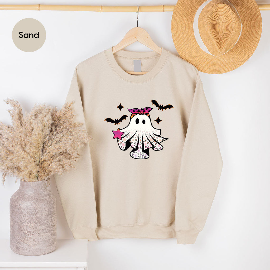 Spooky Season Outfit, Ghost Graphic Tee, Girls Boo Vneck product image 170