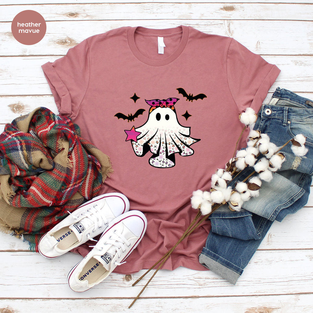 Spooky Season Outfit, Ghost Graphic Tee, Girls Boo Vneck product image 159