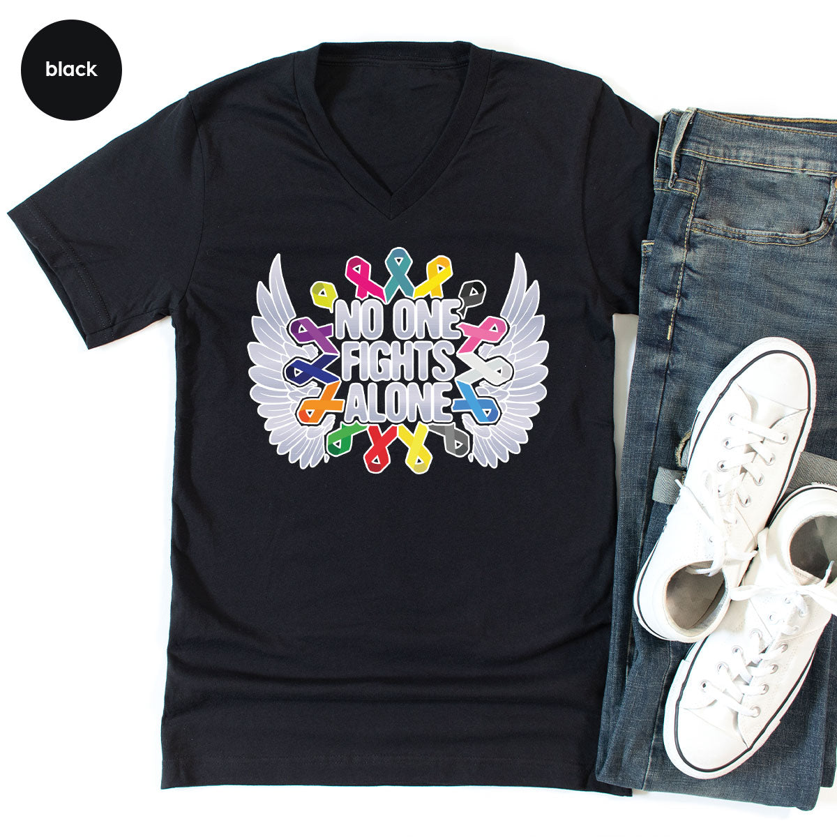 No One Fights Alone Shirt, Cancer Fighter T-Shirt, Warrior product image 80