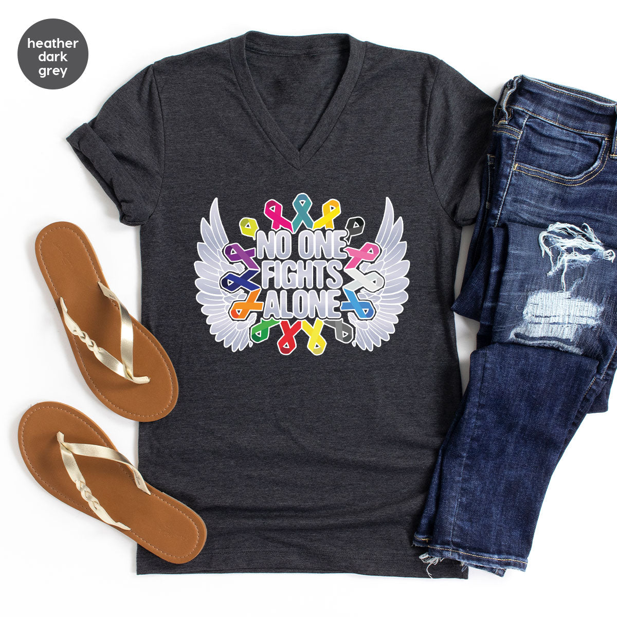 No One Fights Alone Shirt, Cancer Fighter T-Shirt, Warrior product image 83