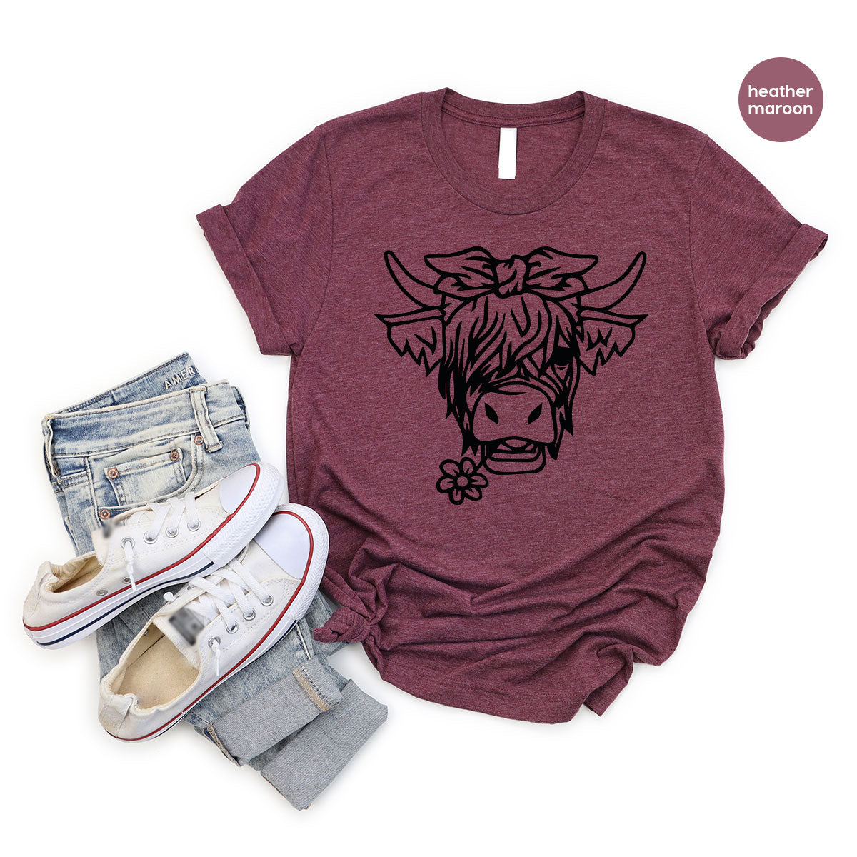 Cool Bull Shirt, With Flower T-Shirt, Funny product image 49