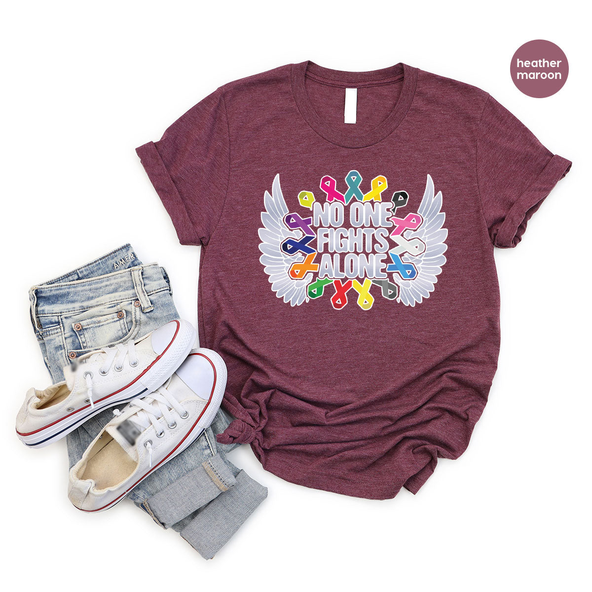 No One Fights Alone Shirt, Cancer Fighter T-Shirt, Warrior product image 88