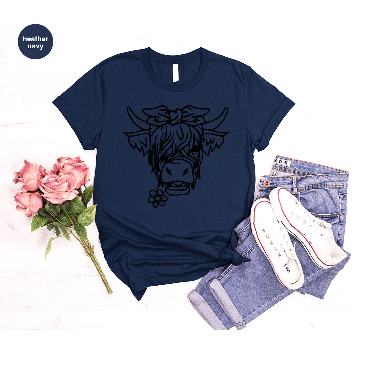 Cool Bull Shirt, With Flower T-Shirt, Funny product image 1