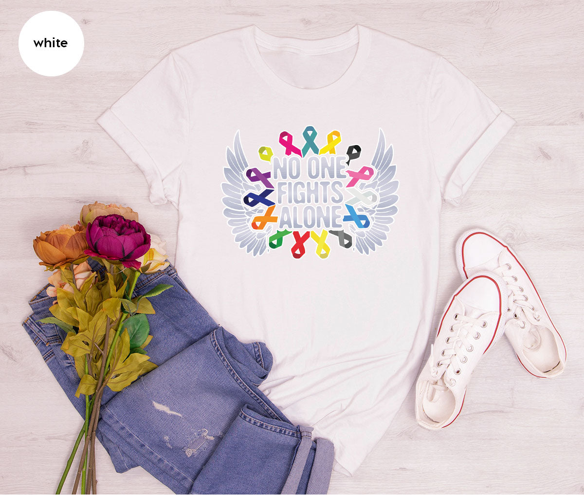 No One Fights Alone Shirt, Cancer Fighter T-Shirt, Warrior product image 99