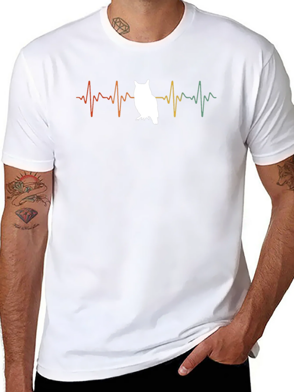 Owl Heartbeat T-Shirt - Black Cotton Tee product image 7