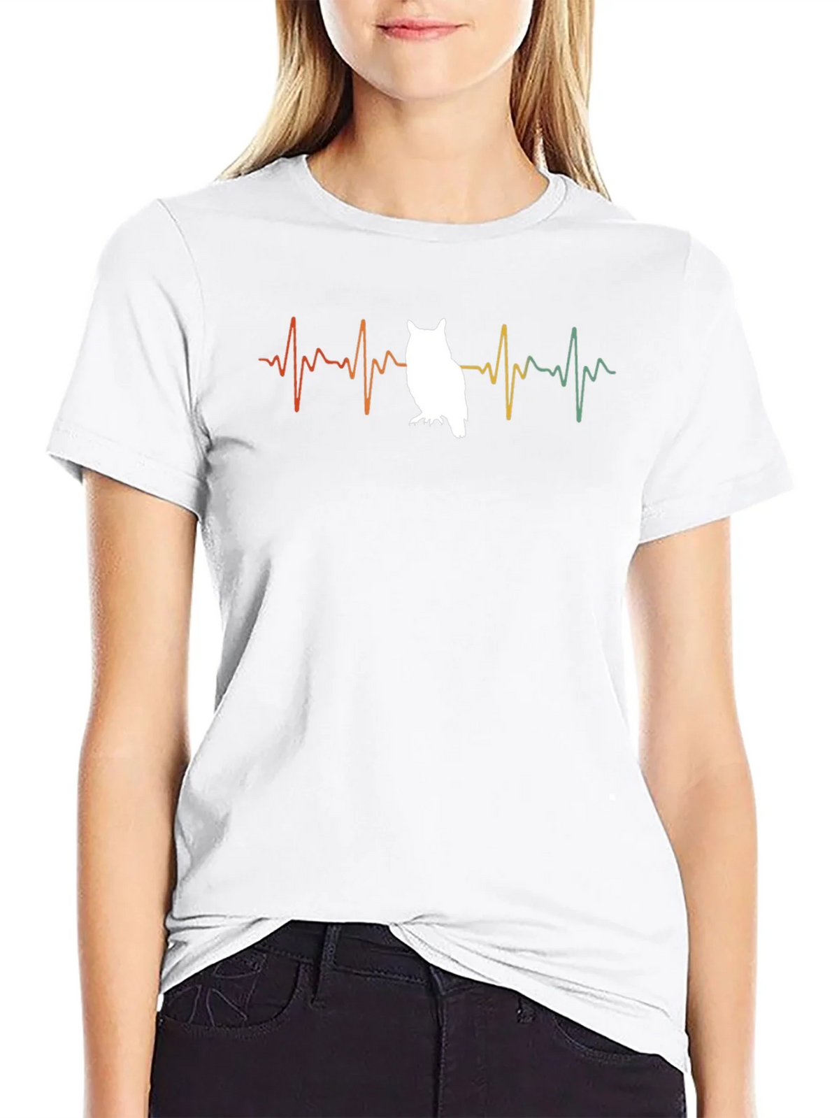 Owl Heartbeat T-Shirt - Black Cotton Tee product image 8
