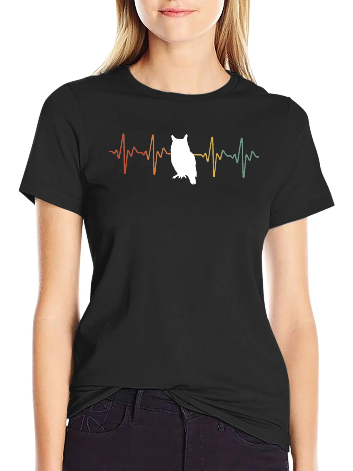 Owl Heartbeat T-Shirt - Black Cotton Tee product image 2