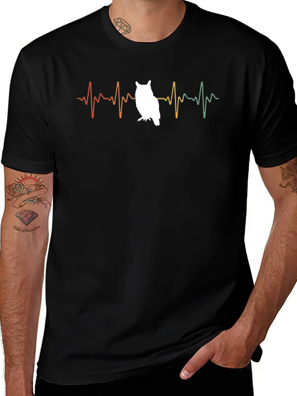 Owl Heartbeat T-Shirt - Black Cotton Tee product image 1