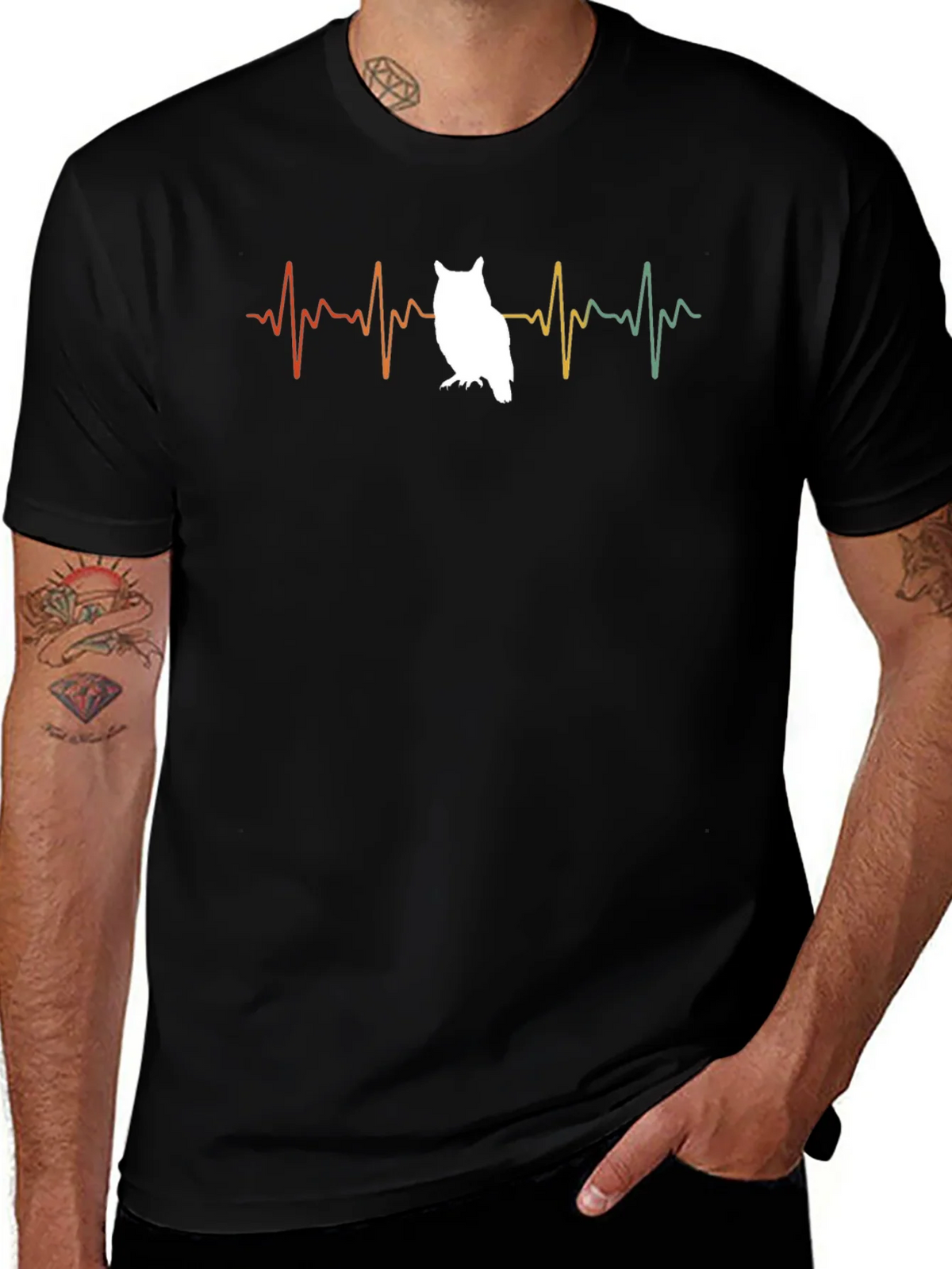 Owl Heartbeat T-Shirt - Black Cotton Tee product image 1