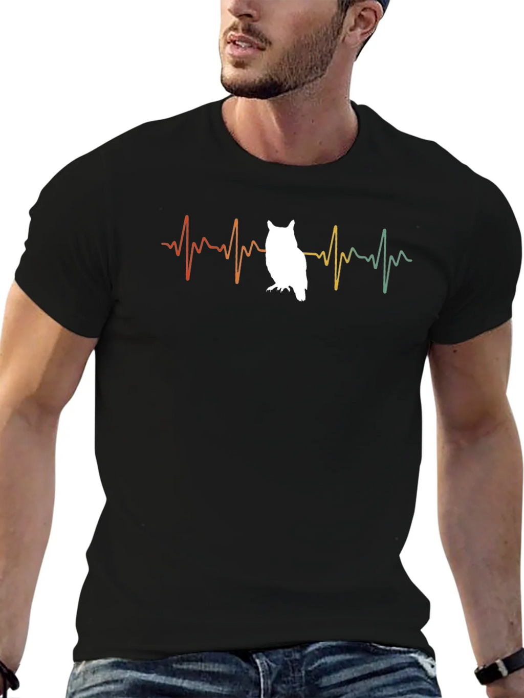Owl Heartbeat T-Shirt - Black Cotton Tee product image 6