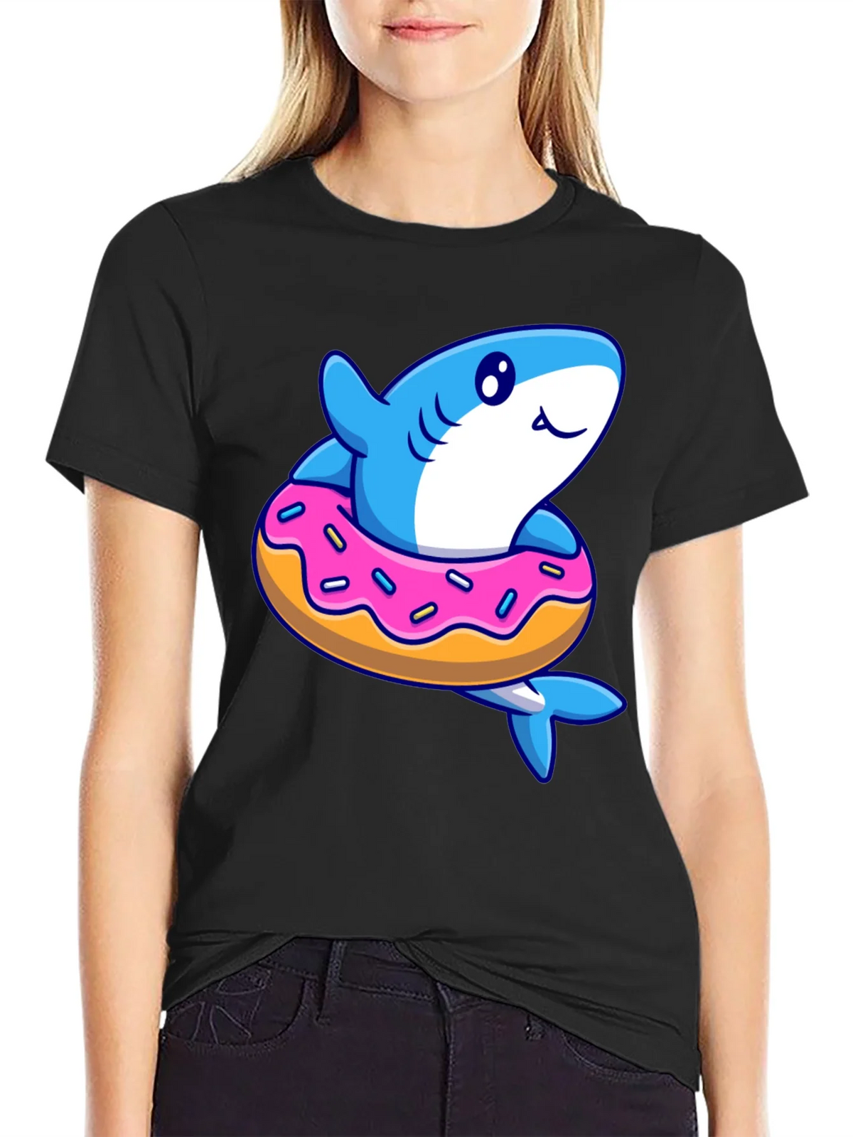 Shark Donut T-Shirt - Fun Cartoon Graphic Tee product image 1