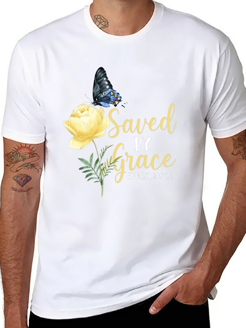 Saved By Grace T-Shirt Butterfly & Rose Design product image 3