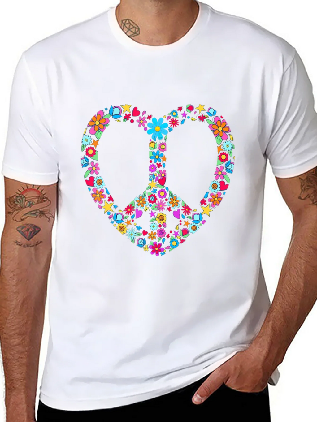 Floral Peace Sign Heart Graphic T-Shirt product image 7