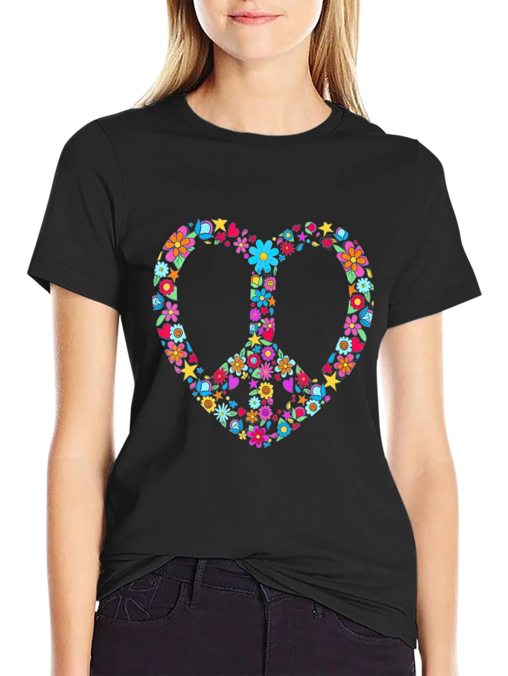 Floral Peace Sign Heart Graphic T-Shirt product image 2