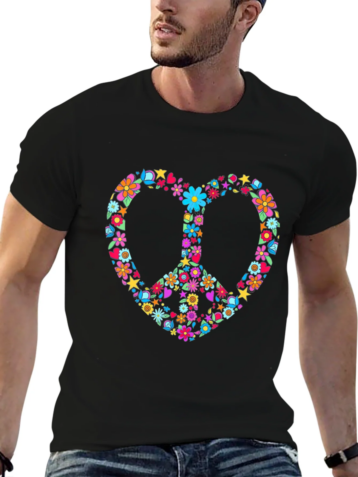 Floral Peace Sign Heart Graphic T-Shirt product image 6