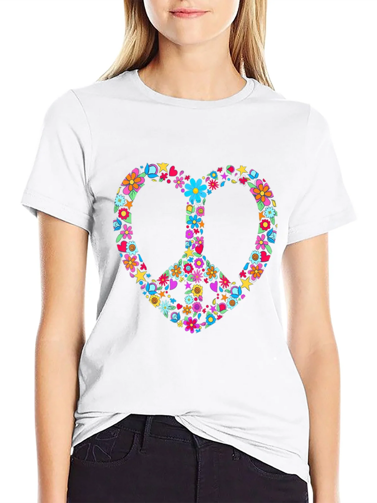 Floral Peace Sign Heart Graphic T-Shirt product image 8