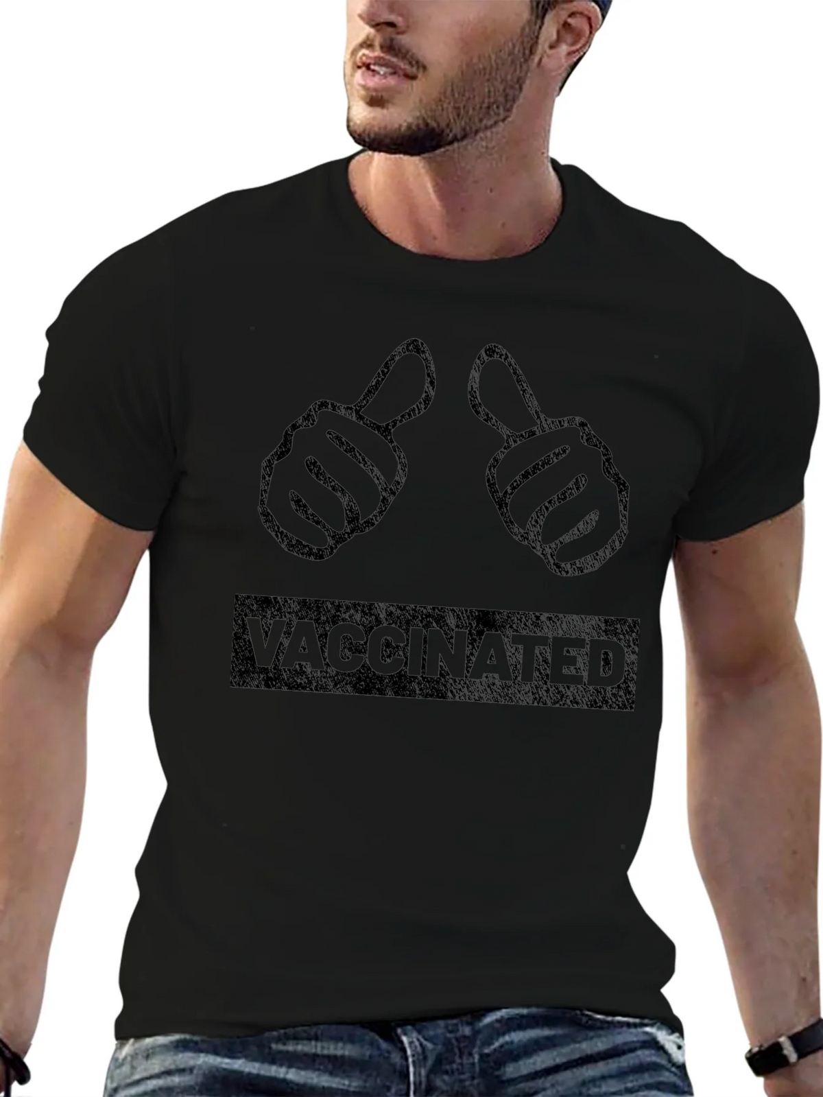 Vaccinated Thumbs Up Graphic T-Shirt product image 6