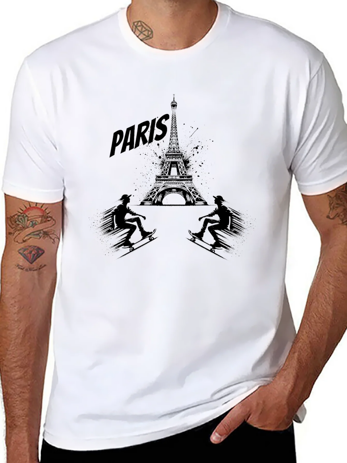 Paris Eiffel Tower Skateboarder Graphic Tee product image 2