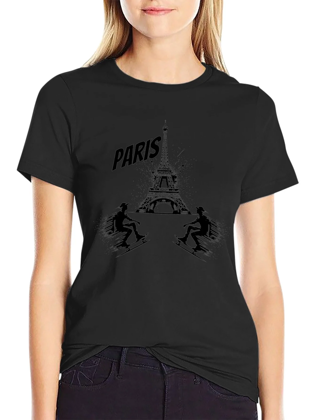 Paris Eiffel Tower Skateboarder Graphic Tee product image 1