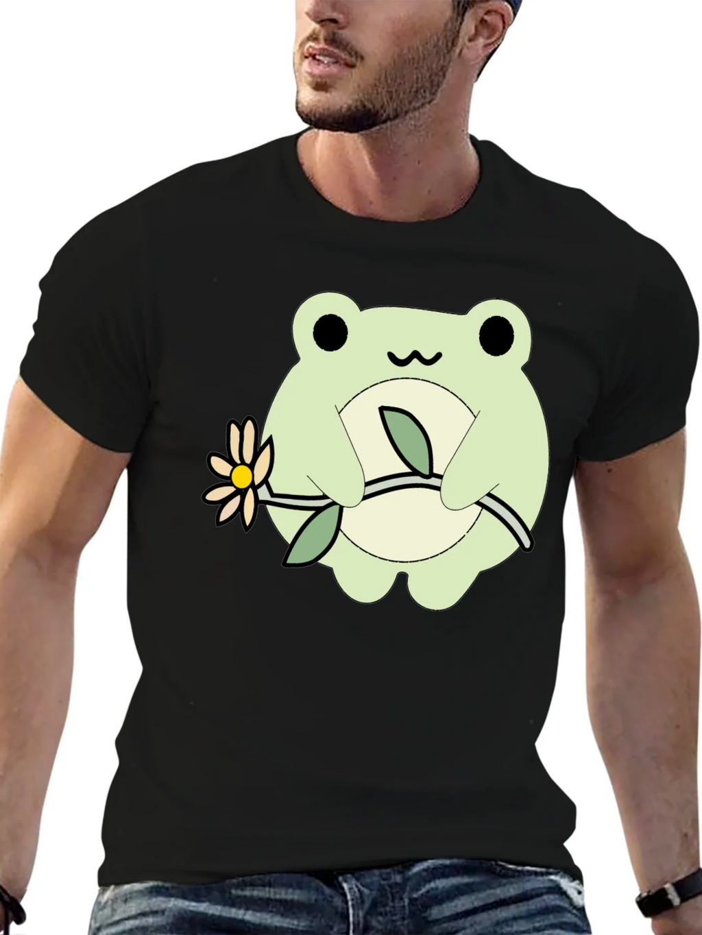 Cute Frog Holding Flower Graphic T-Shirt product image 1
