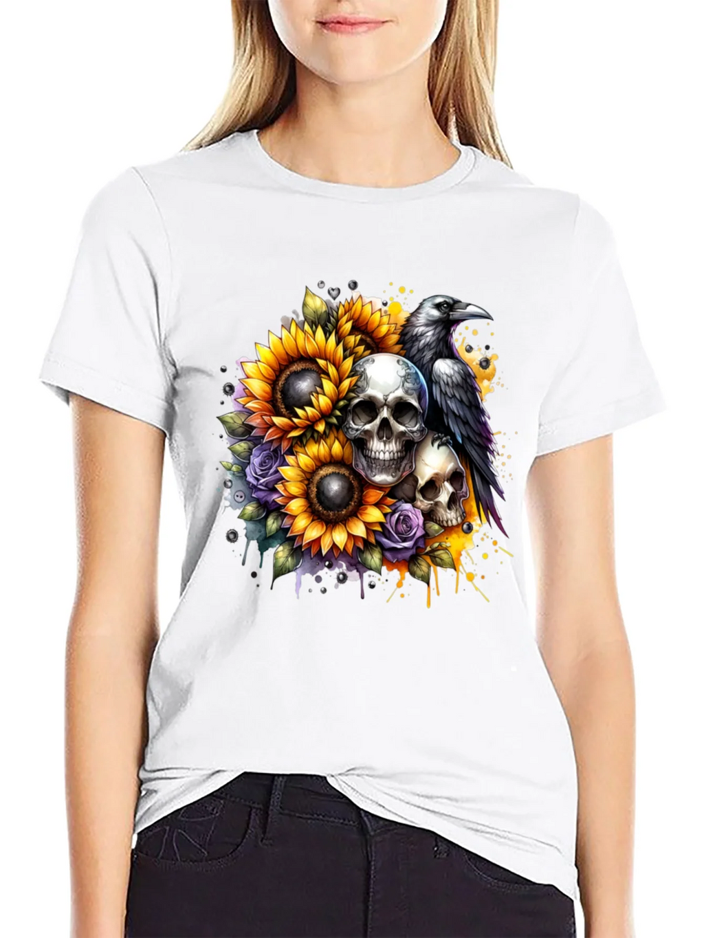 Skull Raven and Sunflower Graphic Tee product image 1