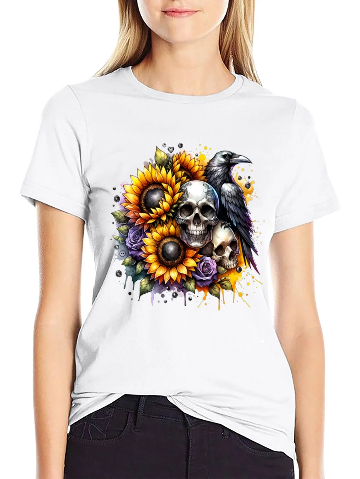 Skull Raven and Sunflower Graphic Tee product image 1