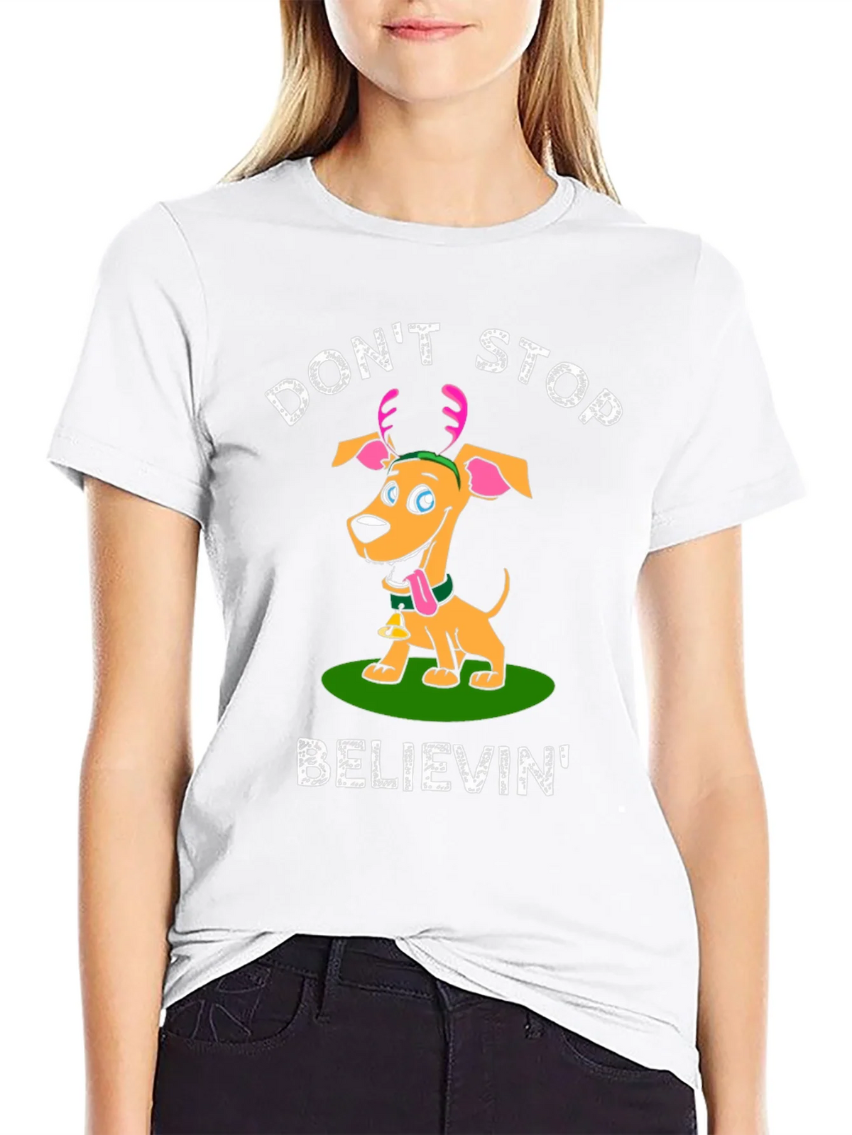 Dont Stop Believin Dog Christmas T-Shirt product image 4